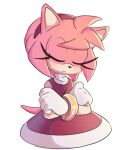  1girl amy_rose closed_eyes crossed_arms dress furry furry_female gloves hairband quark196 red_dress red_hairband simple_background solo sonic_(series) tail white_background white_gloves 