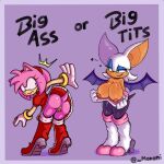  amy_rose anthro anus bat bat_wings bent_over big_breasts boots bottomless breasts clothed clothing duo eulipotyphlan female flashing flashing_breasts footwear genitals hedgehog hi_res high_heeled_boots high_heels huge_breasts mammal membrane_(anatomy) membranous_wings monemi pussy rouge_the_bat sega simple_background smug sonic_the_hedgehog_(series) upskirt wings 