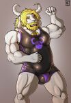  anthro asgore_dreemurr beard big_bulge blonde_hair bovid bulge caprine chest_tuft clothing facial_hair flexing_bicep fur goat hair hi_res horn kirlanlion leotard looking_at_viewer male mammal mature_anthro mature_male musclegut muscular muscular_anthro muscular_male shirt smile smiling_at_viewer solo tank_top topwear tuft undertale_(series) white_body white_fur yellow_eyes 