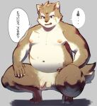  anthro balls belly canid canine canis crouching domestic_dog flaccid fupa fur genitals grey_body grey_fur hi_res japanese_text lifewonders male mammal moobs moritaka navel nipples nude overweight penis pu94_d1de4c scar solo text tokyo_afterschool_summoners 