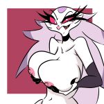  1:1 2023 absurd_res anthro aptom7747 avian big_breasts breast_grab breasts eyelashes feathers female hand_on_breast helluva_boss hi_res humanoid long_eyelashes looking_at_viewer nipples nude owl_demon pink_beak red_sclera solo stella_(helluva_boss) white_body white_eyes 