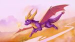  &lt;3 activision claws cloud dragon feral flying glitter hagalazka hi_res horn male oasis purple_body purple_eyes river solo spread_wings spyro spyro_reignited_trilogy spyro_the_dragon sunset wings yellow_claws yellow_horn 