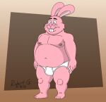  2023 anthro barefoot briefs briefs_only brown_background buckteeth cartoon_network clothed clothing detailed_background feet fur hi_res lagomorph leporid male mammal navel nipples overweight overweight_male pink_body pink_fur pink_nose rabbit richard_watterson robertgdraws signature simple_background solo teeth the_amazing_world_of_gumball tighty_whities topless underwear underwear_only whiskers white_briefs white_clothing white_underwear 