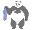  2023 anthro balls bear belly big_belly black_body black_nose eyes_closed flaccid genitals giant_panda hi_res inunoshippo kemono male mammal moobs navel overweight overweight_male penis simple_background solo white_background white_body 