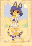  absurd_res animal_crossing ankha_(animal_crossing) anthro arms_tied barefoot bdsm biped black_eyes blue_hair blush bondage bound carotte666 cat_tail cloth_diaper clothed clothing diaper domestic_cat dunes egyptian eyeshadow feet felid feline felis female frown fur fur_markings hair hi_res hieroglyphics jewelry knock-kneed legs_tied looking_at_diaper looking_down makeup mammal markings mummy_wrappings nintendo painting pillar plant pyramid solo standing striped_markings striped_tail stripes sun tail tail_markings white_diaper wrappings yellow_body yellow_fur 