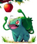  apple bulbasaur bush fang food fruit grass highres jak_(jaksinart) no_humans open_mouth outdoors plant pokemon pokemon_(creature) simple_background smile solo tree vines white_background 