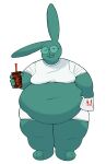  3_toes 5_fingers absurd_res anthro bag belly belly_overhang big_belly bottomwear calebcorduroy clothed clothing deep_navel dot_eyes dunkin&#039;_donuts eyewear feet fingers glasses green_body half-closed_eyes hi_res huge_thighs iced_coffee lagomorph leporid male mammal moobs narrowed_eyes navel obese obese_anthro open_mouth open_smile overweight overweight_anthro rabbit raised_clothing raised_shirt raised_topwear relaxed_expression round_glasses shirt shorts simon_(calebcorduroy) smile solo thick_arms thick_calves thick_thighs toes topwear 