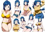  absurdres aqua_eyes batta_16-sei bikini blue_eyes breasts breasts_squeezed_together cleavage denim denim_shorts gold_bikini green_eyes gundam gundam_build_fighters highres iori_rinko large_breasts long_hair looking_at_viewer mature_female midriff multiple_views navel open_mouth ponytail ribbed_sweater seiza shiny_clothes short_shorts shorts sidelocks simple_background sitting smile strapless sweater swimsuit tank_top tube_top very_long_hair wavy_hair yellow_sweater 