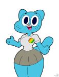  3barts anthro big_breasts blue_cat bottomwear breasts cartoon_network clothing felid feline female lapel_pin mammal nicole_watterson open_mouth paws safe_for_work skirt solo the_amazing_world_of_gumball thick_thighs 