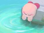  closed_eyes colored_skin commentary_request highres kirby kirby_(series) lying moss no_humans pink_skin ripples shoyu_nimono solo water 