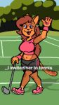  anthro brown_body brown_fur brown_hair clothed clothing domestic_cat felid feline felis female fur golf_club hair low_res lyra_(lyraarts) lyraarts makeup mammal pink_clothing pink_shirt pink_topwear shirt topwear 