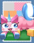  &lt;3 &lt;3_eyes 2022 :3 anthro big_butt blue_eyes blue_horn blue_tail butt censored domestic_cat equid equine felid feline felis female fur horn lego mammal oposa pink_body pink_fur simple_background solo tail the_lego_movie unicorn unikitty unikitty! 