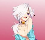  brawl_stars breasts cleavage colette_(brawl_stars) open_clothes open_mouth short_hair white_hair 