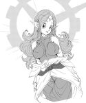 1girl bare_shoulders breasts chronoa circlet dragon_ball dragon_ball_heroes dragon_ball_xenoverse earrings fenyon highres jewelry large_breasts long_hair looking_at_viewer monochrome pointy_ears potara_earrings simple_background smile solo time_patrol_(dragon_ball) 