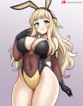  animal_ears bow bowtie breasts bunny_day cleavage fire_emblem fire_emblem_fates grey_eyes hayato_stuff highres large_breasts long_hair ophelia_(fire_emblem) playboy_bunny rabbit_ears sidelocks smile swept_bangs 