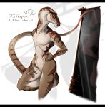  ambiguous_gender anthro claws hi_res kredri lizard mirror nude red_eyes reptile scalie simple_background smile solo tail text 