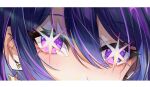  1girl artist_name blush close-up commentary earrings eye_focus hair_between_eyes heart heart_in_eye highres hoshino_ai_(oshi_no_ko) jewelry letterboxed looking_at_viewer oshi_no_ko purple_eyes purple_hair rain_(pxfg8843) sidelocks solo star_(symbol) star_earrings star_in_eye swept_bangs symbol_in_eye 