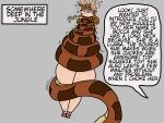  absurd_res anthro asphyxiation brown_hair camelid coiling disney duo female hair hi_res hooves hypnosis hypnotic_eyes kaa_(jungle_book) llama long_hair male male/female mammal mind_control moccathellama reptile scalie slightly_chubby snake solo speech_bubble squeezing text the_jungle_book thick_thighs 