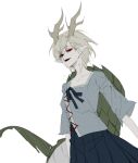  1girl antlers blonde_hair blue_shirt dragon_girl dragon_horns dragon_tail horns kicchou_yachie open_mouth red_eyes shirt short_hair square_neckline tail touhou turtle_shell xian_qishui yellow_horns 