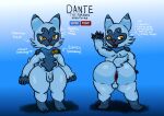  2022 anthro anus arrow_sign balls big_butt blue_background blue_body blue_ears blue_fur blue_tail butt claws dante_(nekoni) digital_media_(artwork) english_text fan_character fangs floragato fur generation_9_pokemon genitals hi_res looking_at_viewer looking_back male multicolored_body multicolored_ears multicolored_fur nekoni nintendo nude orange_eyes penis pink_nose pokemon pokemon_(species) sharp_teeth short_tail simple_background small_penis solo standing tail teapot_(body_type) teeth text thick_thighs tongue two_tone_body two_tone_ears two_tone_fur 