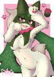  2023 acky05 anthro big_breasts blush breasts female fur generation_9_pokemon green_body green_fur hi_res looking_at_viewer meowscarada nintendo pink_eyes pokemon pokemon_(species) solo 