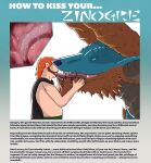  ambiguous_gender bodily_fluids capcom clothed clothing duo fanged_wyvern feral french_kissing hair hi_res horn human kissing mammal monster_hunter saliva tallion teeth text tongue tongue_out zinogre 