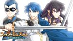  &gt;:( 1girl 2boys armor ayra_(fire_emblem) black_hair blue_cape blue_hair breastplate cape copyright_name fire_emblem fire_emblem:_genealogy_of_the_holy_war grin holding holding_sword holding_weapon lex_(fire_emblem) long_hair looking_at_viewer multiple_boys pointy_ears shoulder_pads sigurd_(fire_emblem) smile sunglasses sword tridisart tyrfing_(fire_emblem) v-shaped_eyebrows weapon 