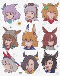  +_+ 6+girls :t air_groove_(umamusume) air_shakur_(umamusume) animal_ears beanie black_choker black_hair blonde_hair blue_eyes blue_shirt bow bowtie brown_eyes brown_hair choker closed_eyes collar ear_bow ear_covers ears_down ears_through_headwear expressions flower frilled_collar frills gold_ship_(umamusume) green_bow green_bowtie green_shirt grey_hair grey_headwear hair_between_eyes hair_flower hair_ornament hairband hat headgear headshot high_collar highres horse_ears horse_girl kamutyome7 long_hair looking_at_viewer matikanefukukitaru_(umamusume) mejiro_mcqueen_(umamusume) multicolored_hair multiple_girls nakayama_festa_(umamusume) open_mouth orange_hair pillbox_hat ponytail purple_eyes purple_hair red_bow red_bowtie red_scarf sailor_collar scarf shirt short_hair shouting sidelocks sirius_symboli_(umamusume) taiki_shuttle_(umamusume) tamamo_cross_(umamusume) tearing_up tears translation_request two-tone_hair umamusume white_hair yellow_eyes yellow_shirt 