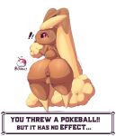 amailemon anthro anus big_anus big_butt big_ears black_sclera blonde_hair blush brown_body brown_fur brown_tail butt butt_focus curvy_figure female fur generation_4_pokemon genitals hair hi_res looking_at_viewer looking_back lopunny nintendo onomatopoeia pink_eyes pokeball pokemon pokemon_(species) pussy simple_background solo sound_effects surprise surprised_expression tail text thick_thighs wide_hips 