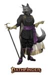  ambiguous_gender anthro black_body black_fur canid canine cape carol_azevedo classy clothed clothing fancy_clothing footwear fox fur gloves handwear logo looking_at_viewer mammal official_art paizo pathfinder role-playing_game shoes smile smiling_at_viewer solo walking_stick 