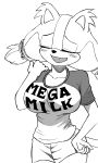  2023 absurd_res anthro badger big_breasts black_and_white breasts callmewritefag clothed clothing digital_drawing_(artwork) digital_media_(artwork) english_text eulipotyphlan female fur hi_res huge_breasts mammal mega_milk meme monochrome mustelid musteline screentone sega shirt simple_background smile solo sonic_boom sonic_the_hedgehog_(series) sticks_the_jungle_badger tail text text_on_clothing text_on_shirt text_on_topwear topwear 