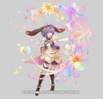  1girl ahoge animal_ears arrow_(projectile) belt bernadetta_von_varley bernadetta_von_varley_(spring) boots bow_(weapon) dress easter_egg egg fake_animal_ears fake_tail fire_emblem fire_emblem:_three_houses fire_emblem_heroes flower frills full_body gloves green_eyes grey_background hair_ornament holding holding_bow_(weapon) holding_weapon hood hood_down kanda_done official_art open_mouth petals polka_dot pom_pom_(clothes) puffy_short_sleeves puffy_sleeves purple_eyes rabbit_ears rabbit_tail see-through short_dress short_hair short_sleeves shorts simple_background solo stuffed_animal stuffed_toy tail thigh_boots thigh_strap weapon 