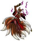  alpha_channel anthro canid canine clothed clothing fox hi_res magic_user male mammal multi_tail neckwear official_art paizo pathfinder prodigyduck role-playing_game scroll_case shoulder_bag simple_background solo spellcasting tail transparent_background 
