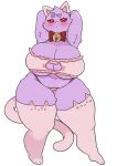  absurd_res anthro big_breasts big_butt blush bodily_fluids breasts butt cat_lingerie cat_tail clothed clothing fake_cat_ears fake_ears female fur generation_1_pokemon gengar hi_res legwear lingerie navel nintendo overweight plump_(character) pokemon pokemon_(species) purple_body red_eyes simple_background solo stockings thick_thighs underchikichan 