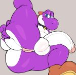  2023 absurd_res anthro anus balls big_butt blush butt collar digital_media_(artwork) genitals half-closed_eyes half-erect hi_res huge_butt looking_at_viewer male mario_bros narrowed_eyes nintendo penis puffy_anus purple_yoshi rear_view simple_background smile solo thick_thighs virito wide_hips yoshi 