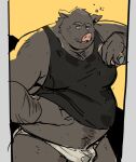  2023 anthro belly big_belly bulge clothing kemono male mammal overweight overweight_male p0sporo shirt solo suid suina sus_(pig) topwear underwear wild_boar 