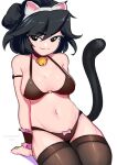  1girl animal_ears bad_id bad_twitter_id bell bikini black_bikini black_choker black_eyes black_hair black_thighhighs borrowed_character bow bow_bikini cat_ears cat_tail choker dazz_chan fake_animal_ears looking_at_viewer lucia_(scott_malin) navel neck_bell original pink_bow simple_background smile solo swimsuit tail thighhighs white_background 