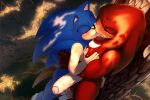  2023 anthro blue_body blush bodily_fluids butt duo echidna erection eulipotyphlan french_kissing genital_fluids genitals hedgehog hi_res kissing knuckles_the_echidna krazyelf male male/male mammal monotreme nude penis precum red_body sega sonic_the_hedgehog sonic_the_hedgehog_(series) sweat tan_body tongue tongue_out vein veiny_penis 