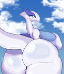  anthro bedroom_eyes big_breasts big_butt blush bodily_fluids breasts butt female generation_2_pokemon hand_on_breast hi_res huge_butt legendary_pokemon looking_at_viewer lugia mimidumpi narrowed_eyes nintendo nude pokemon pokemon_(species) seductive solo solo_focus sweat sweatdrop thick_thighs 