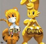  anthro big_breasts big_butt breasts butt duo felid female genitals hi_res holding_butt huge_butt lagomorph leporid looking_at_viewer looking_back looking_back_at_viewer mammal nude pantherine pussy rabbit tansau thick_thighs tiger 