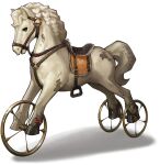  darley_clatter hooves horse no_humans o-ring official_art open_mouth reverse:1999 rope saddle third-party_source toy_horse transparent_background wheel 