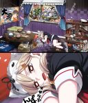  akebono_(kancolle) alcohol animal_hands bag banner beer beer_mug black_ribbon black_scarf black_serafuku blonde_hair book bookshelf bowl bucket canned_fish chabudai_(table) chair chibi chopsticks chougei_(kancolle) commentary_request cup curtains cushion empty_eyes fish fish_(food) flower food fruit ginkgo_leaf gloves gotland_(kancolle) grilled_fish hair_ornament hairclip halloween_costume hat highres honolulu_(kancolle) ifuji_shinsen jacket jingei_(kancolle) kantai_collection leaf lemon lemon_slice long_hair lying miso_soup mug ohitsu on_side paw_gloves pickled_radish plate pleated_skirt poi purple_hair red_eyes ribbon rice rice_bowl saury scarf school_uniform serafuku shoulder_bag skirt souryuu_(kancolle) sparkle speech_bubble table taigei_(kancolle) tail tapestry teacup teapot towel translation_request tray vase vest waves window wolf_hood wolf_legs wolf_tail yuudachi_(kancolle) yuudachi_kai_ni_(kancolle) 