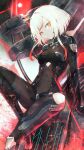  1girl 621_(armored_core_6) absurdres armored_core armored_core_6 black_bodysuit bodysuit breasts high_heels highres hip_vent looking_at_viewer multicolored_hair namako_(namacotan) pilot_suit short_hair short_hair_with_long_locks small_breasts solo two-tone_hair white_hair yellow_eyes 