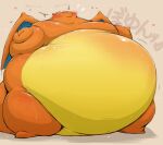  &lt;3 ambiguous_gender belly big_belly blush charizard feral generation_1_pokemon hi_res huge_belly japanese_text kuroneko_coffee membrane_(anatomy) membranous_wings morbidly_obese morbidly_obese_ambiguous morbidly_obese_feral motion_lines nintendo obese obese_ambiguous obese_feral overweight overweight_ambiguous overweight_feral pokemon pokemon_(species) simple_background solo standing text wings 