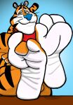  3_toes anthro arched_soles bengal_tiger bettrdoodle big_feet cereal_mascot crossed_ankles crossed_arms crossed_legs eyebrows feet feet_on_table felid foot_fetish foot_focus frosted_flakes fur furniture handkerchief hi_res humanoid kellogg&#039;s kerchief looking_at_viewer male male_feet mammal mascot multicolored_body multicolored_fur muscular muscular_anthro muscular_male pantherine raised_eyebrows red_handkerchief red_kerchief simple_background soles solo table teasing_viewer tiger toe_curl toes tony_the_tiger two_tone_body two_tone_feet two_tone_fur wrinkled_feet wrinkled_soles yellow_eyes 