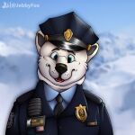  anthro arctic bear big_good_boy blue_eyes clothing fluffy fur gold hat headgear headwear hi_res jebbthefoxy jebby male mammal overweight police police_hat radio russian russian_letters smile snow solo stardragon9 token united_states_of_america white_bear white_body white_fur 