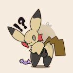  anthro balls big_ears black_body black_eyes butt candy clothing costume dessert drawcat13 fake_ears food generation_7_pokemon genitals male mimikyu nintendo owo pokemon pokemon_(species) simple_background smile solo surprise tail 