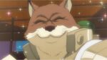  anthro bleach_(series) canid canine canis clothed clothing eyes_closed fur male mammal sajin_komamura shoulder_pads smile solo sparkles unknown_artist wolf 
