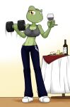  2021 alcohol amelia_(sandwich-anomaly) amphibian anthro athletic athletic_anthro athletic_female beverage big_breasts bodily_fluids bra breasts cheese cleavage clothed clothing container crop_top cup dairy_products detailed_background digital_drawing_(artwork) digital_media_(artwork) drinking_glass dumbbell exercise eyelashes female fingers food footwear frog fruit furniture glass glass_container glass_cup grape green_body green_skin hi_res inside leggings legwear looking_at_viewer midriff multicolored_body multicolored_skin navel plant sandwich-anomaly scar shirt shoes sneakers solo sports_bra sweat table topwear two_tone_body two_tone_skin underwear v-cut weightlifting weights wine wine_bottle wine_glass workout workout_clothing yellow_eyes 