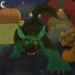  absurd_res barn big_ears bodily_fluids building canid canine canis claws curious detailed_background digital_media_(artwork) domestic_dog dripping farm feral fog food fruit fur german_shepherd glowing glowing_eyes grass green_body green_eyes hair halloween hay herding_dog hi_res holidays house hunting looking_at_viewer male mammal moon night ooktober open_mouth outside pastoral_dog plant playful pumpkin rhox saliva saliva_drip saliva_on_tongue saliva_string simple_background sky smile solo stare tail teeth tongue 